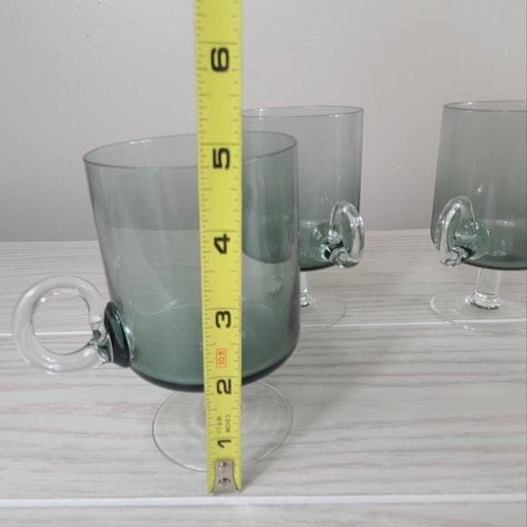 Vintage Hand Blown Smokey Glasses Footed Applied Handles - Picture 9 of 11